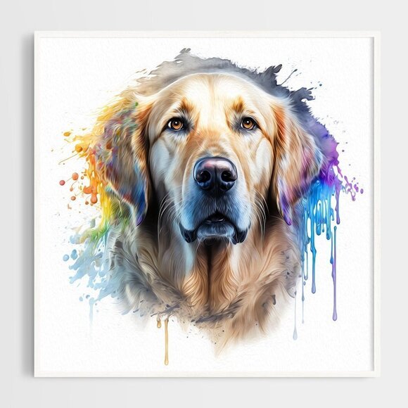 8x8 Golden Retriever Dog Portrait Best Friend Watercolor Oil Painting Print - Picture 2 of 5
